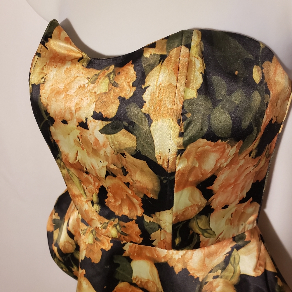 Black & Gold Floral Peplum Corset Top